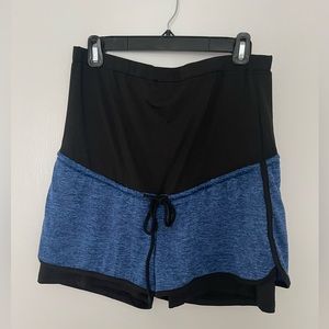 Blue and Black Athletic Maternity Shorts